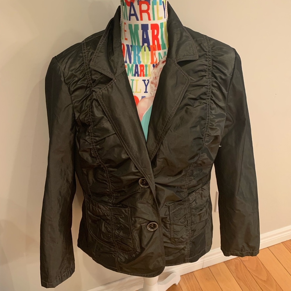 Kapalua Womens Olive Green Ruched Blazer Jacket